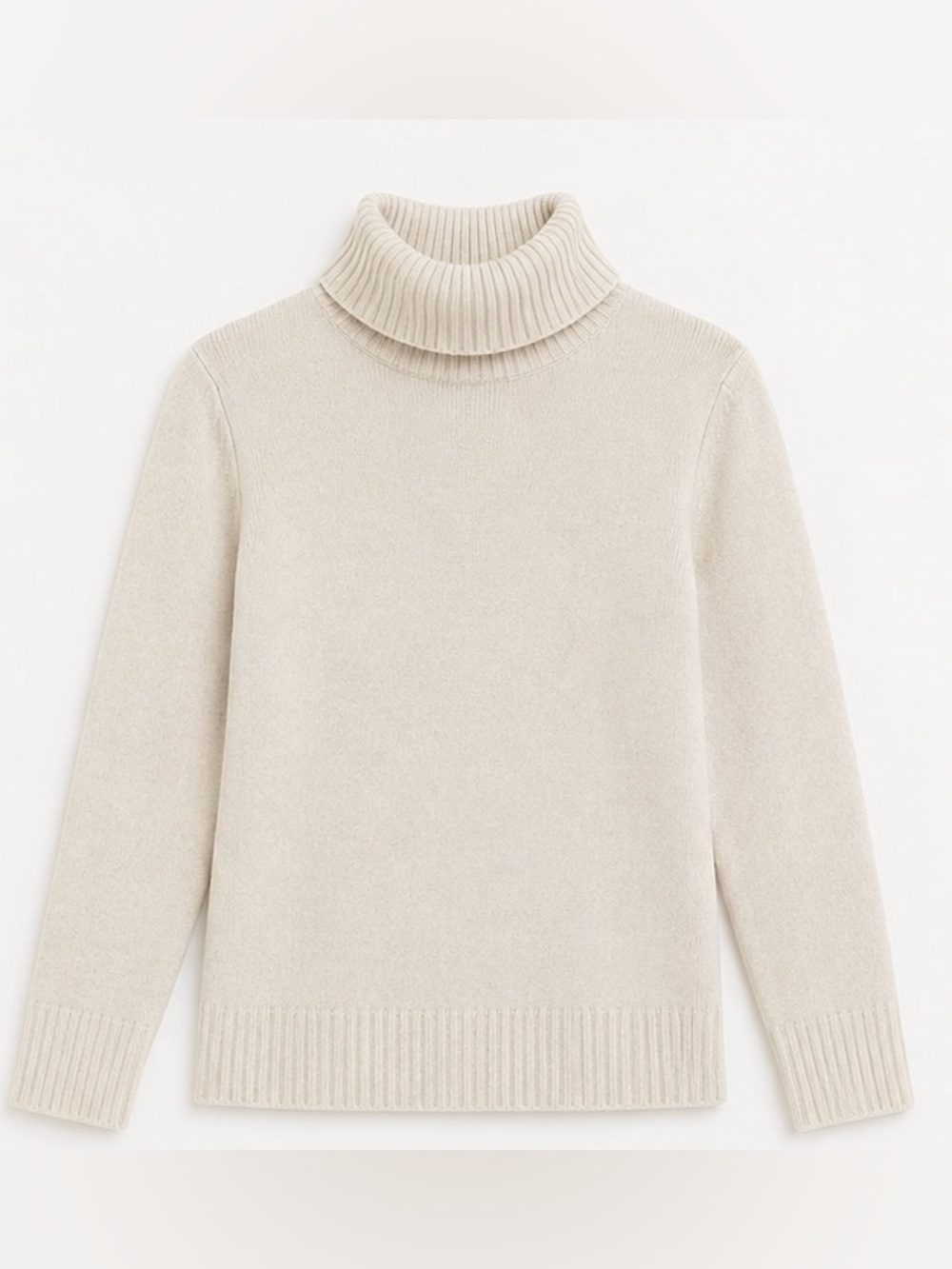 Aqua Cream Ribbed 100% Cashmere Turtleneck Sweater